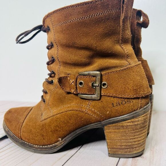 Taos Brown Suede Leather Ankle Heeled Boots Lace Up Sz 41 - Picture 2 of 10